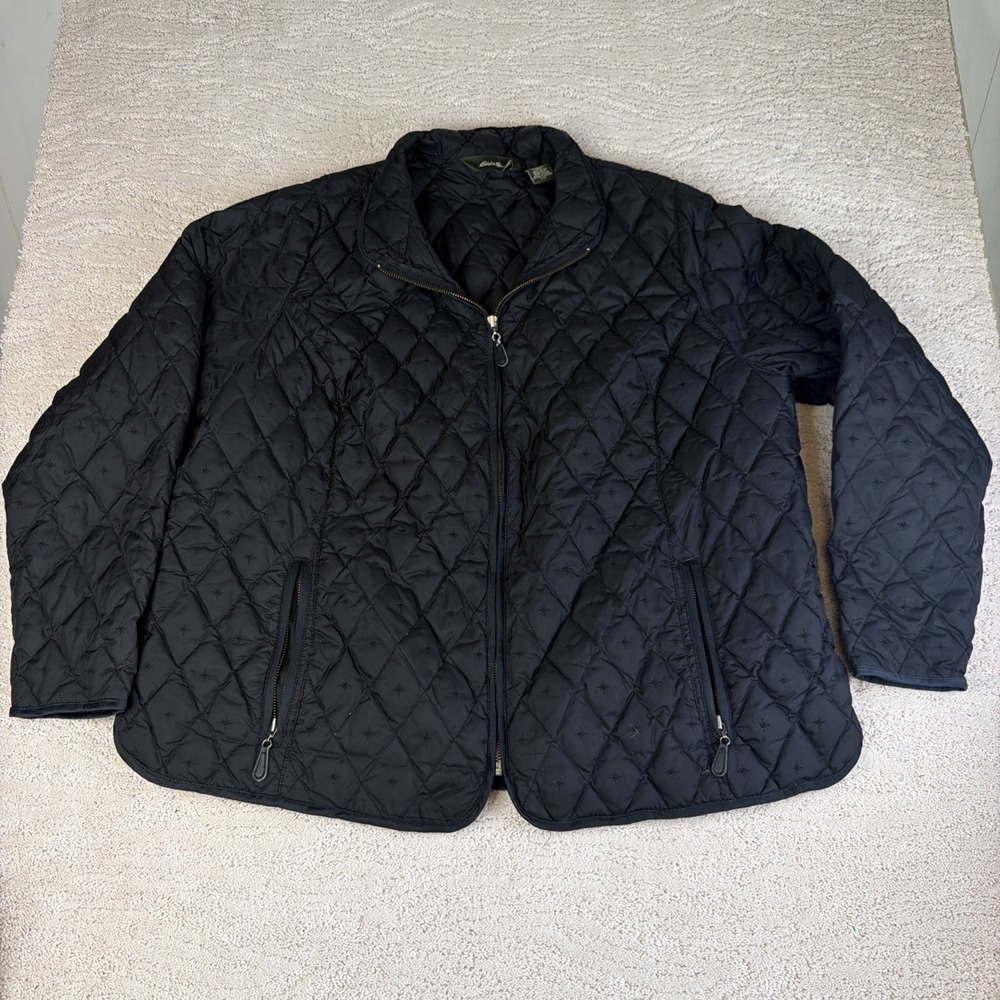 Women's Eddie Bauer Size 2x Diamond Quilted Goose Down Puffer Jacket Black